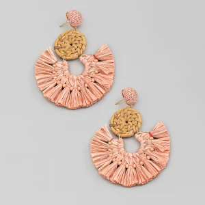 Raffia Circle Fan Drop Earrings