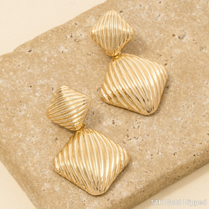 Gold Dipped Double Square Dangle Earrings