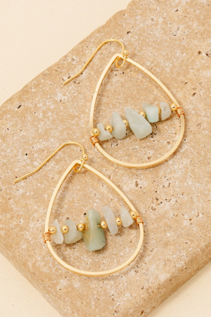 Pebble Stone Beads Tear Dangle Earrings
