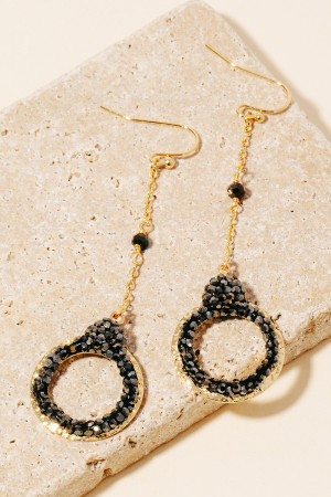 Pave Studded Hoop Dangle Chain Earrings