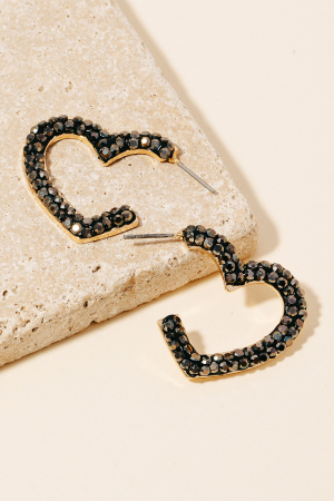 Pave Studded Heart Hoop Earrings