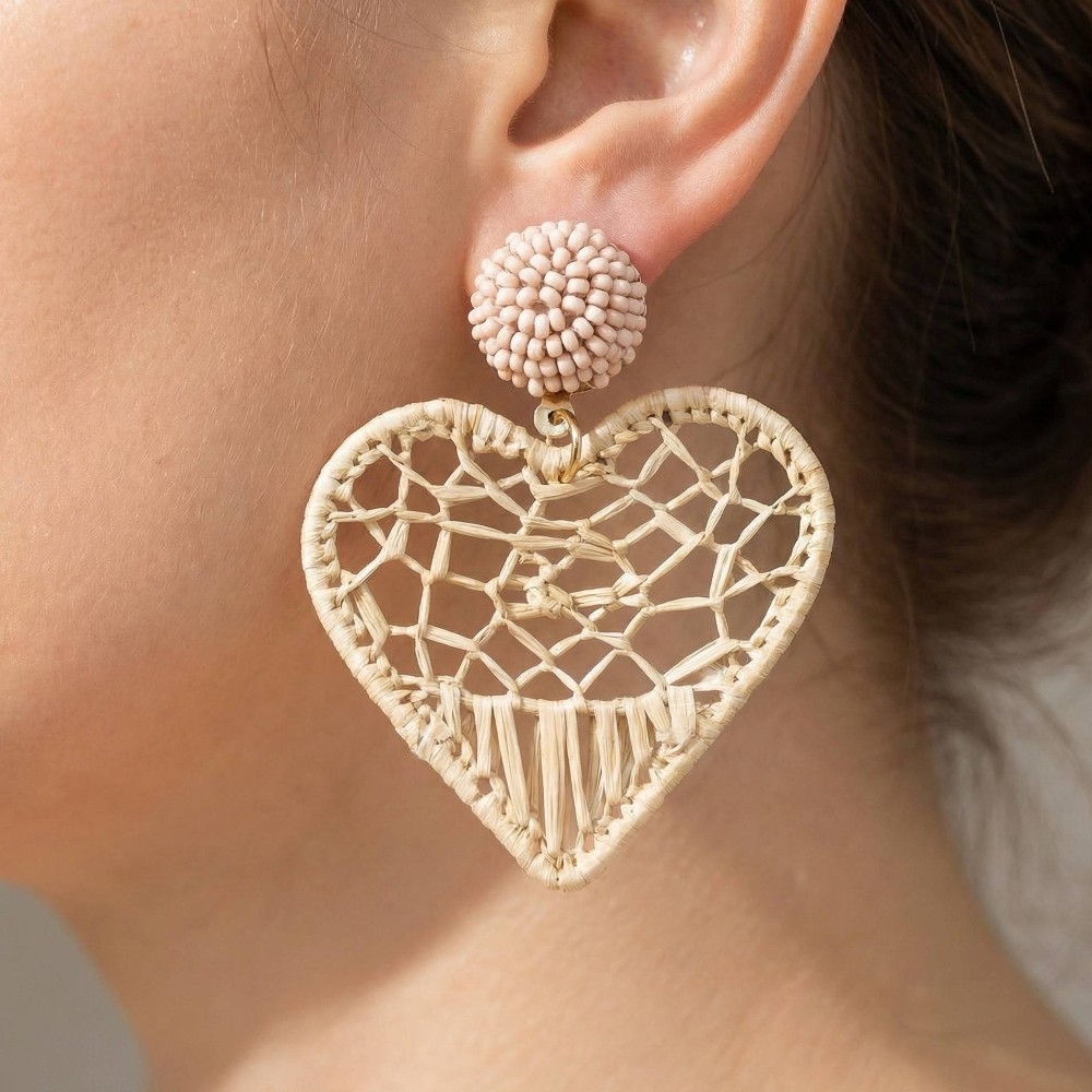 Intricate Web Woven Heart Dangle Earrings