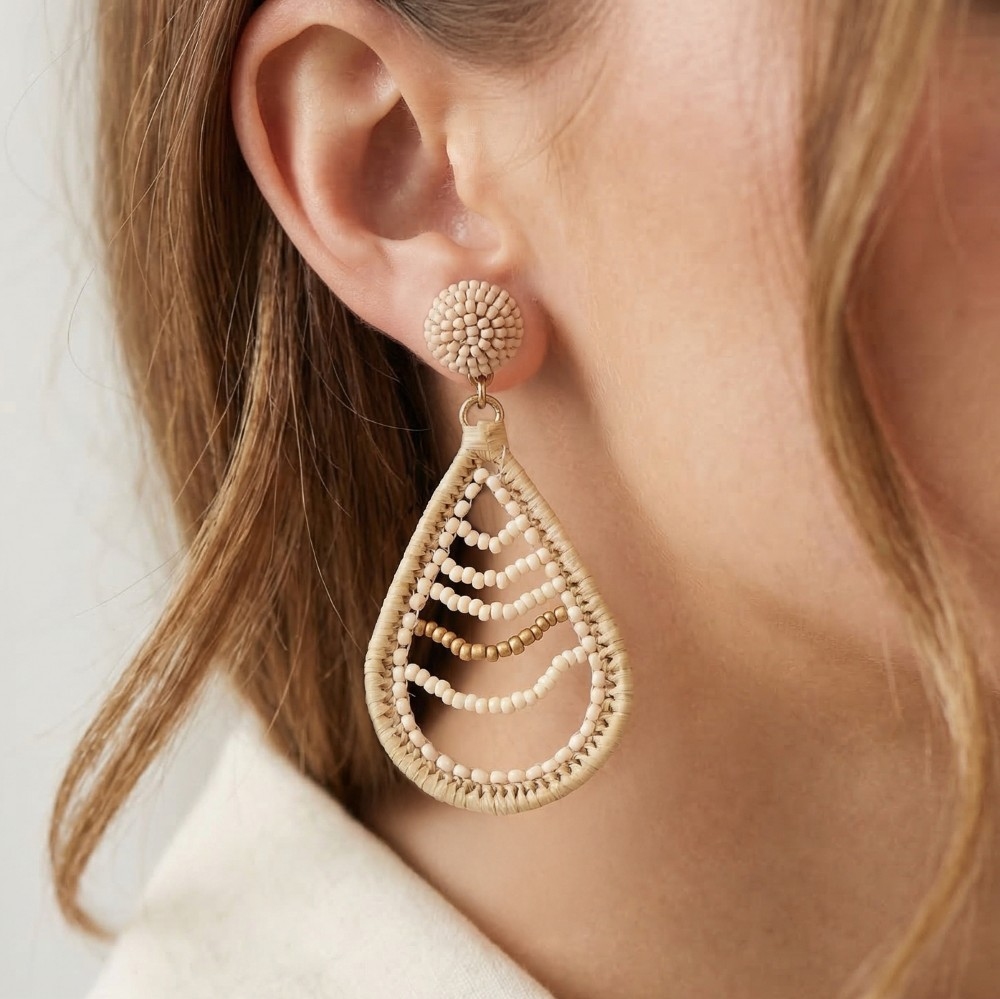 Intricate Beaded Tear Dangle Earrings