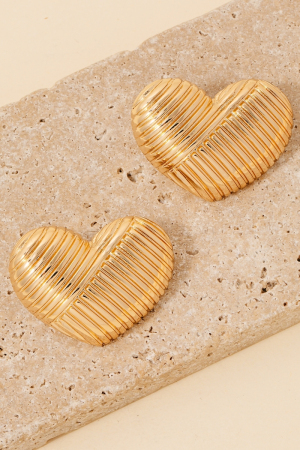 Metallic Ridged  Heart Shield Stud Earrings