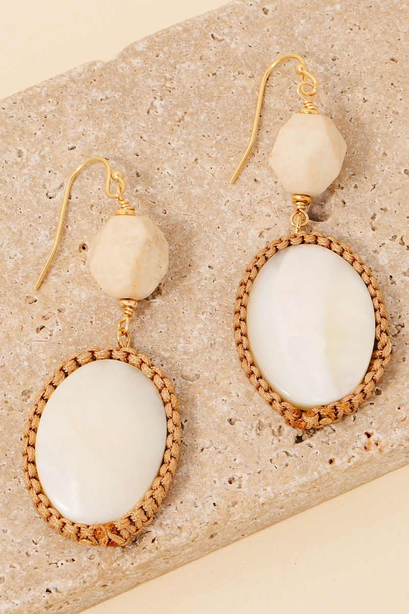 Oval Shell And Stone Dangle Earrings