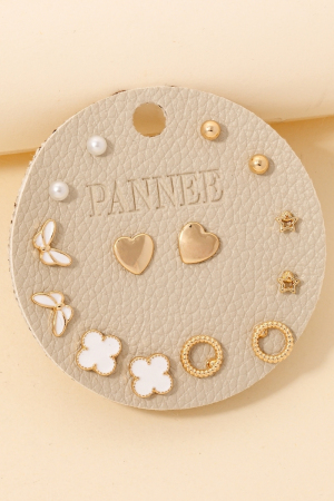 Mixed Heart Butterfly And Pearl Stud Earrings Set