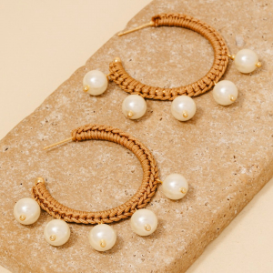 Pearl Bead Charms Braided Hoop Earrings