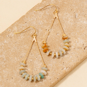 Stone Disc Beaded Tear Dangle Earrings
