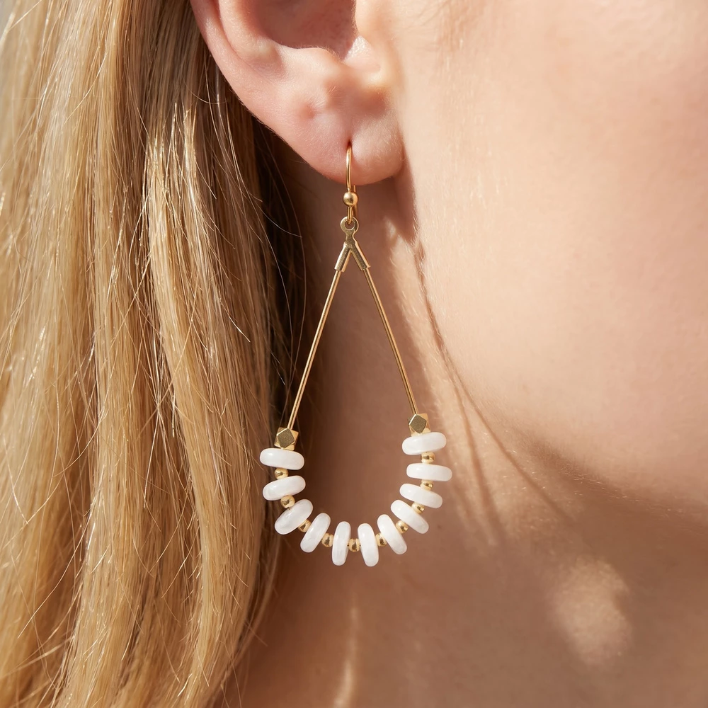 Genuine Stone Chip Triangle Wire Drop Earrings