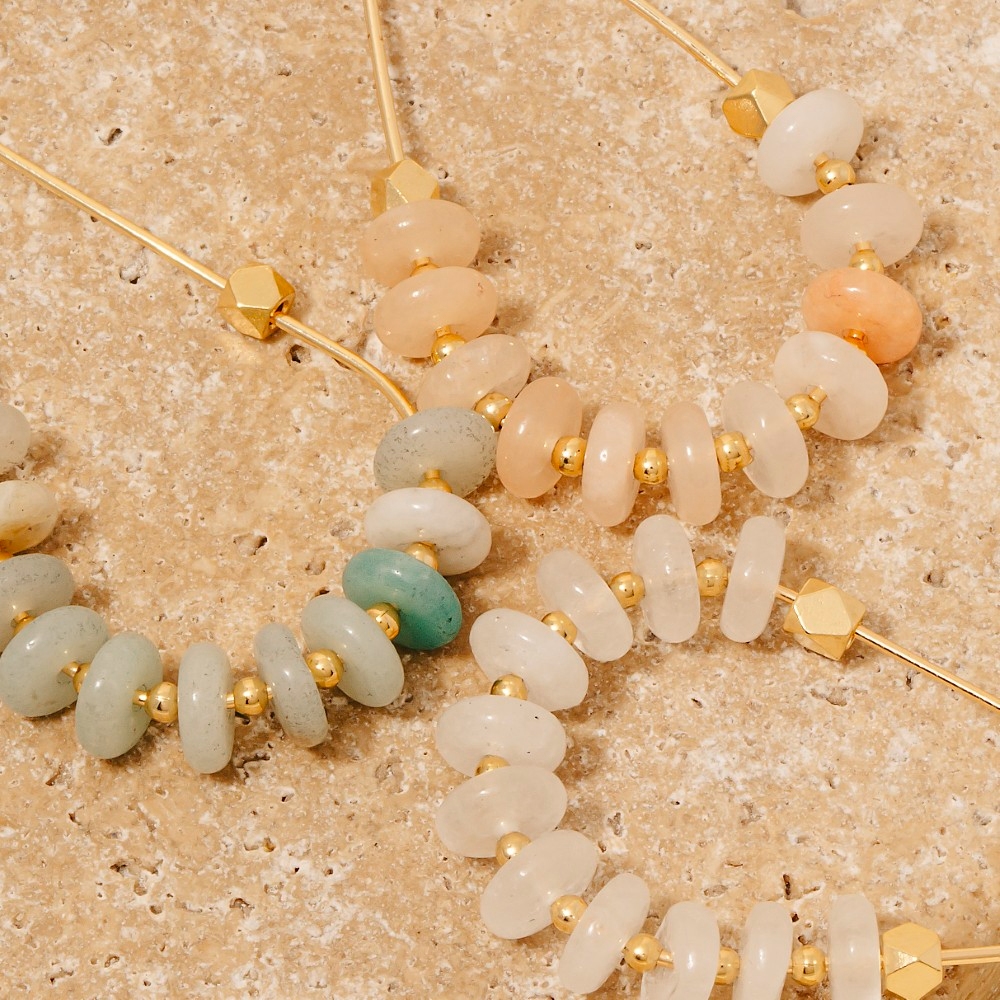 Stone Disc Beaded Tear Dangle Earrings