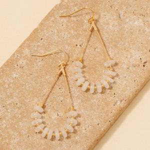 Stone Disc Beaded Tear Dangle Earrings