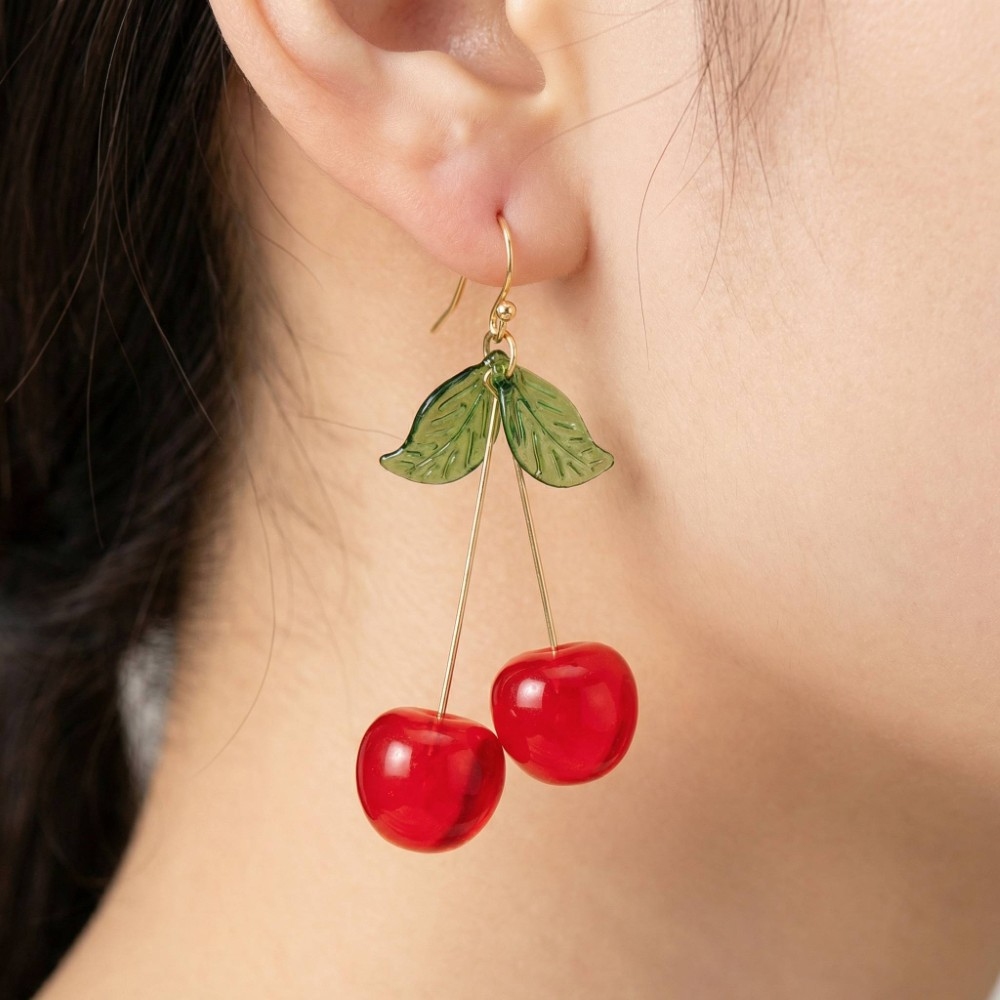 Large Resin Cherry Dangle Earrings