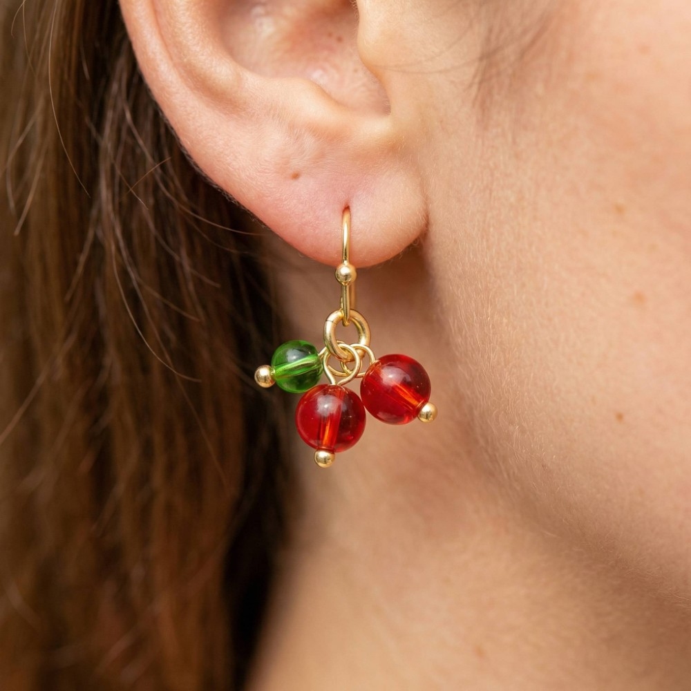 Glass Beaded Cherry Dangle Earrings