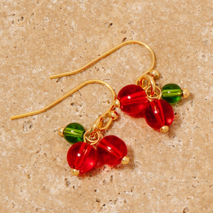 Glass Beaded Cherry Dangle Earrings