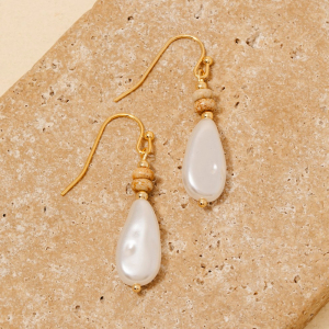 Pearl And Stone Beads Dangle Hook Earrings