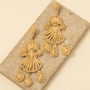 Intricate Raffia Wrap Chandelier Dangle Earrings