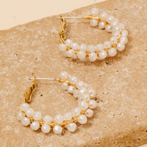 Pearl Beaded Latch Hoop Earrings