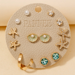 Starfish Pearl And Mixed Stud Earrings Set