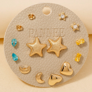 Assorted Metallic And Glass Stud Earrings Set