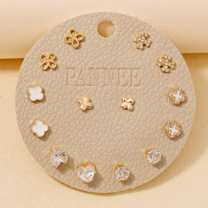 Mixed Pave And Enamel Clover Stud Earrings Set