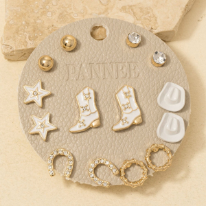 Mixed Enamel Western Cowboy Themed Stud Earrings Set