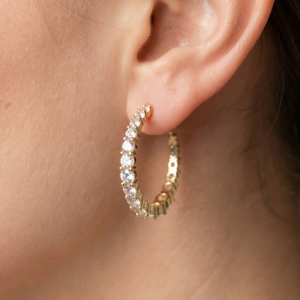 Round Cut Rhinestones Tennis Hoop Earrings
