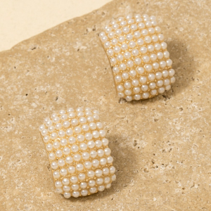 Pearl Pave Shield Stud Earrings