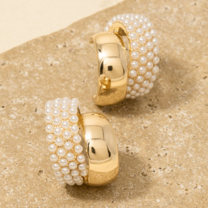 Metallic And Pearl Studded Wide Hoop Earrings