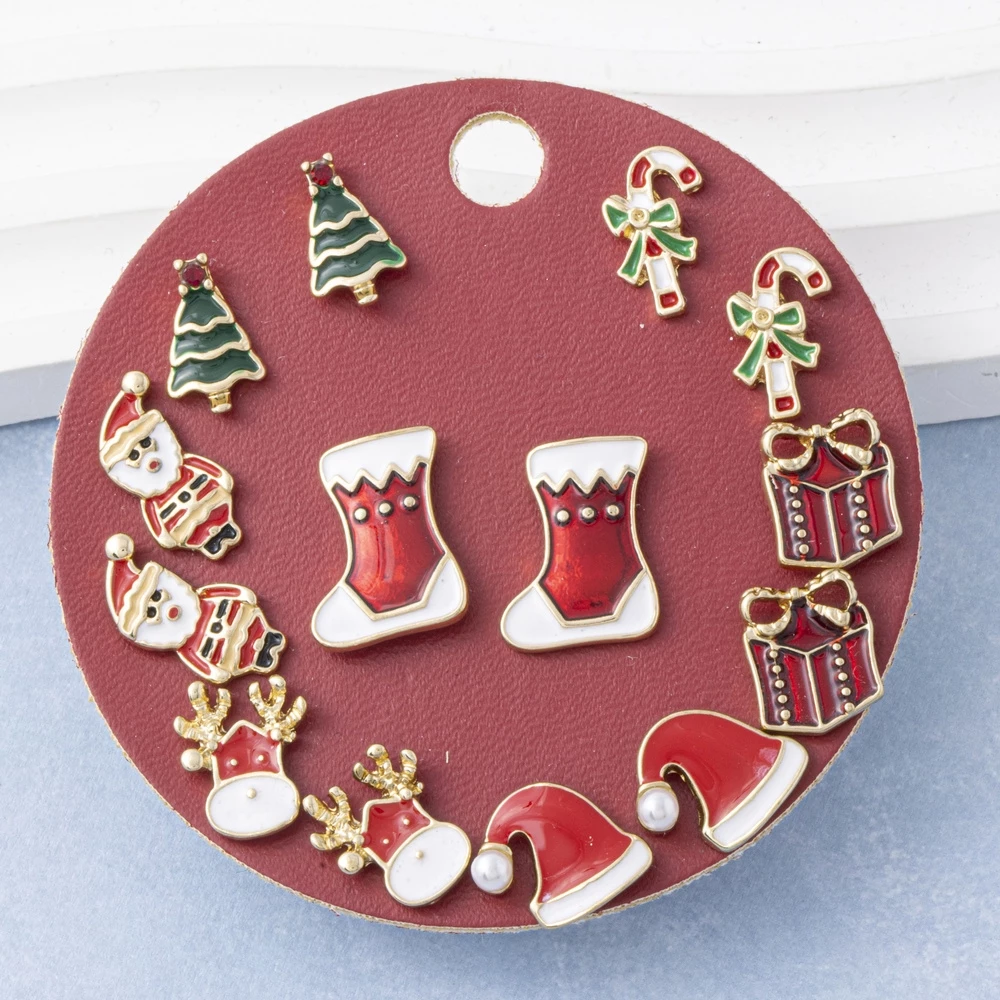 Christmas Stocking Enamel Stud Earrings Set