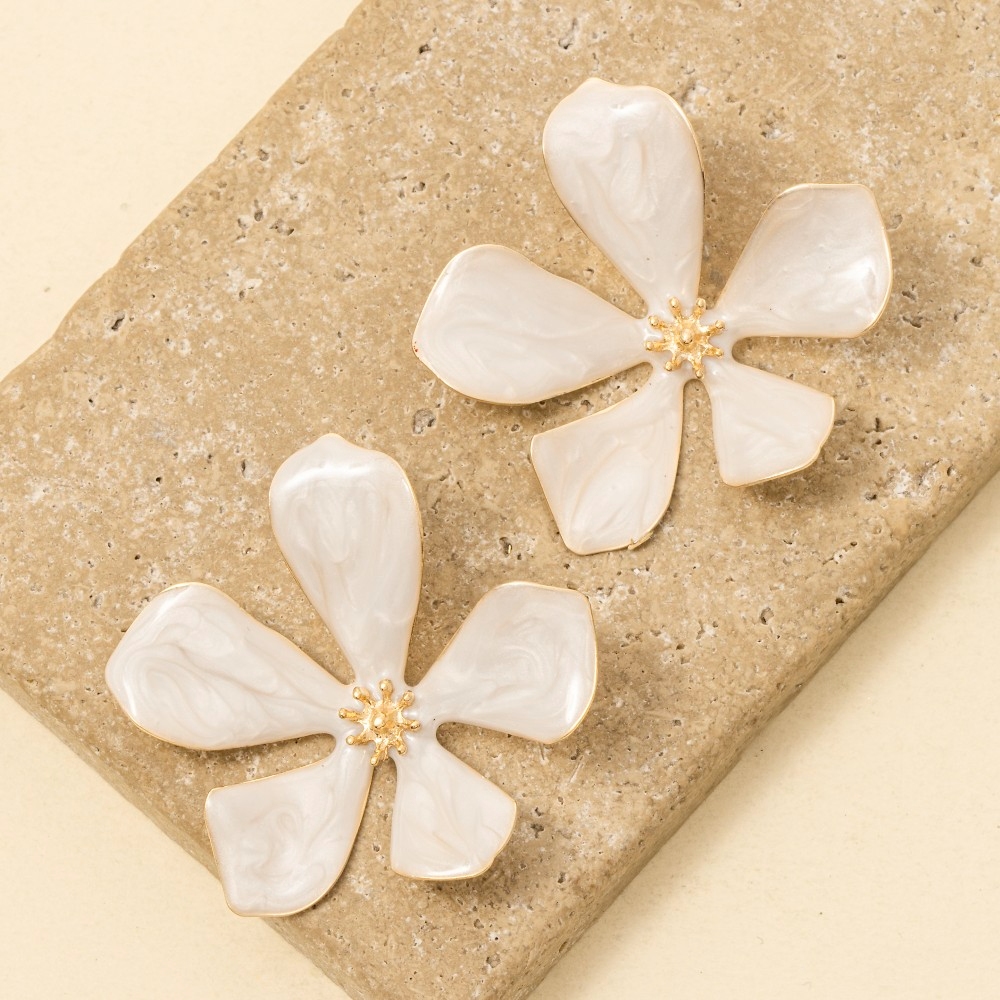 Enamel Flower Post Stud Earrings