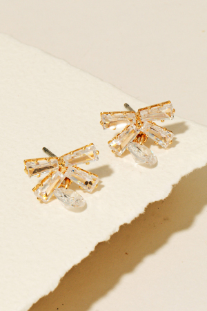 Rhinestone Ribbon Bow And Charm Stud Earrings