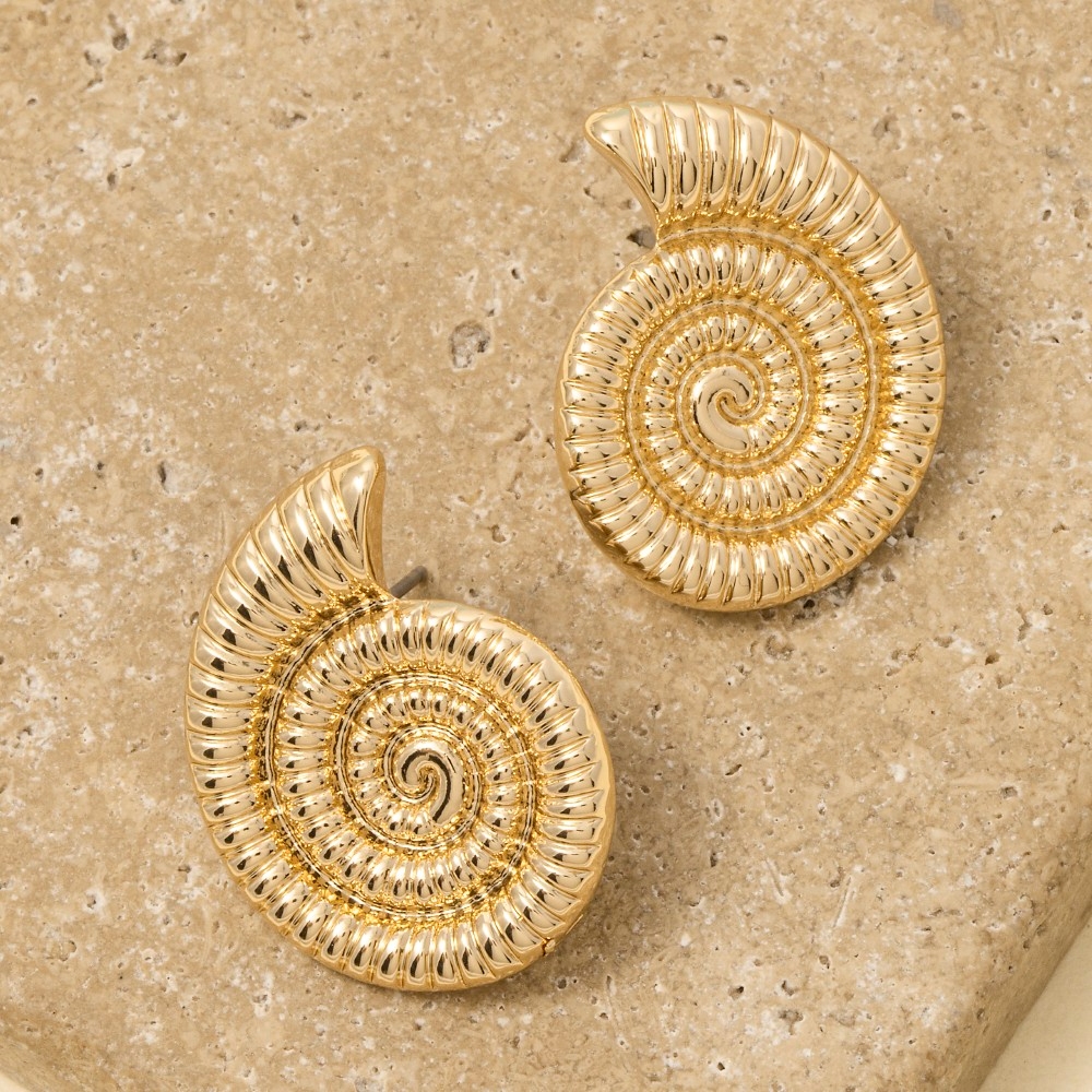 Metallic Nautilus Sea Shell Stud Earrings