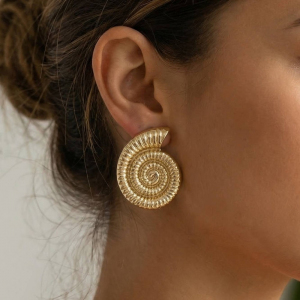 Metallic Nautilus Sea Shell Stud Earrings