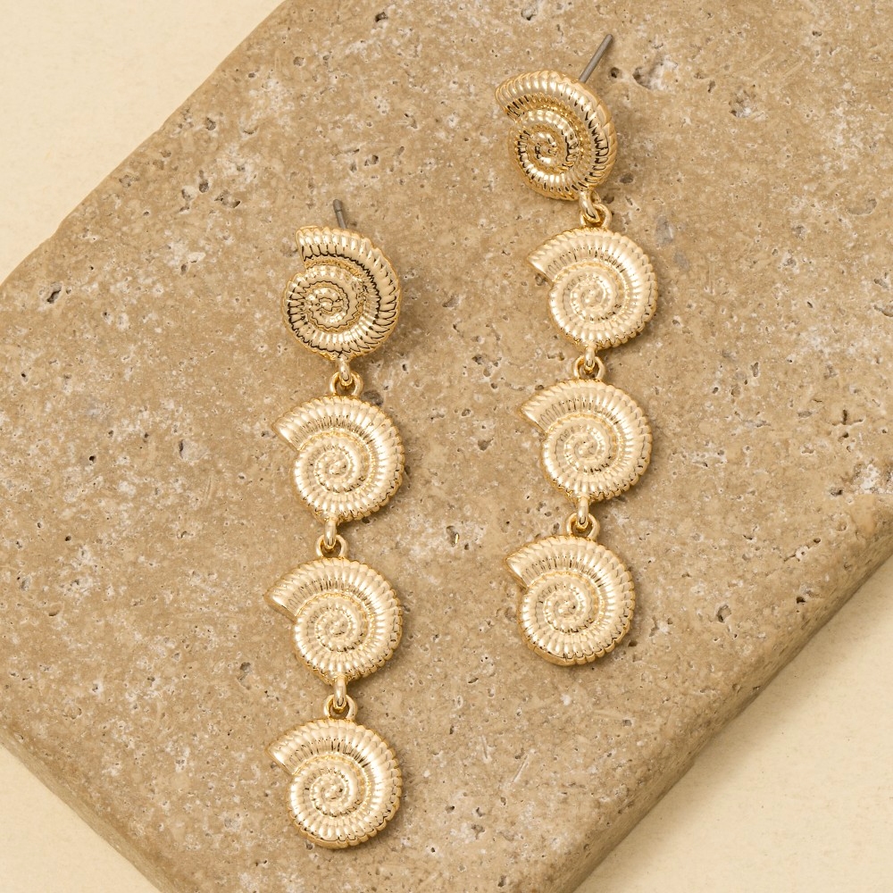 Tiered Nautilus Sea Shell Dangle Drop Earrings