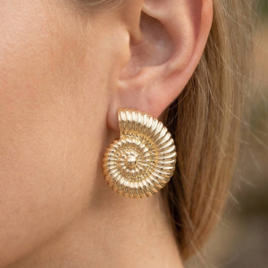 Ribbed Texture Nautilus Seashell Earrings