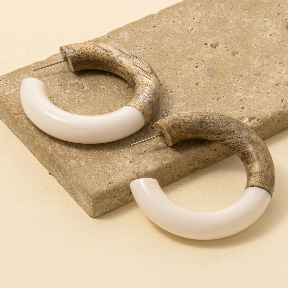 Two Tone Wooden Hoop Earrings