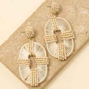 Mixed Beads Raffia Oval Drop Earrings