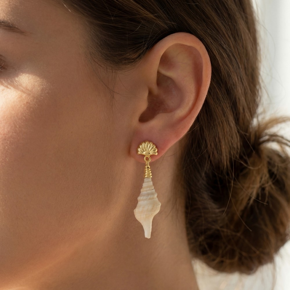 Spiral Shell And Pearl Sea Life Stud Dangle Earrings