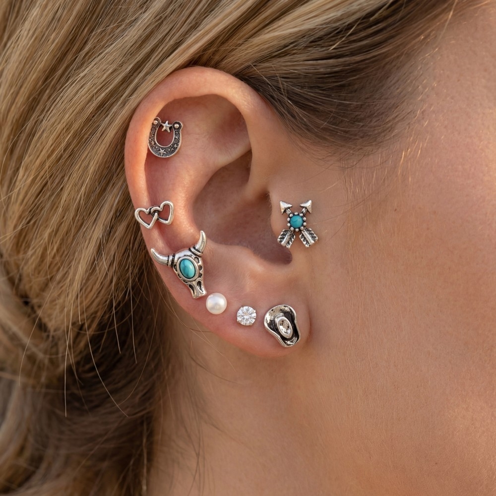 Mixed Western Cowboy Themed Stud Earrings Set
