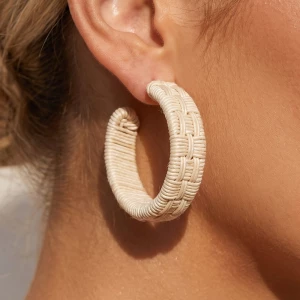 Woven Thread Wrapped Chunky Hoop Earrings