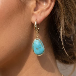 Wire Wrapped Turquoise Stone Drop Earrings