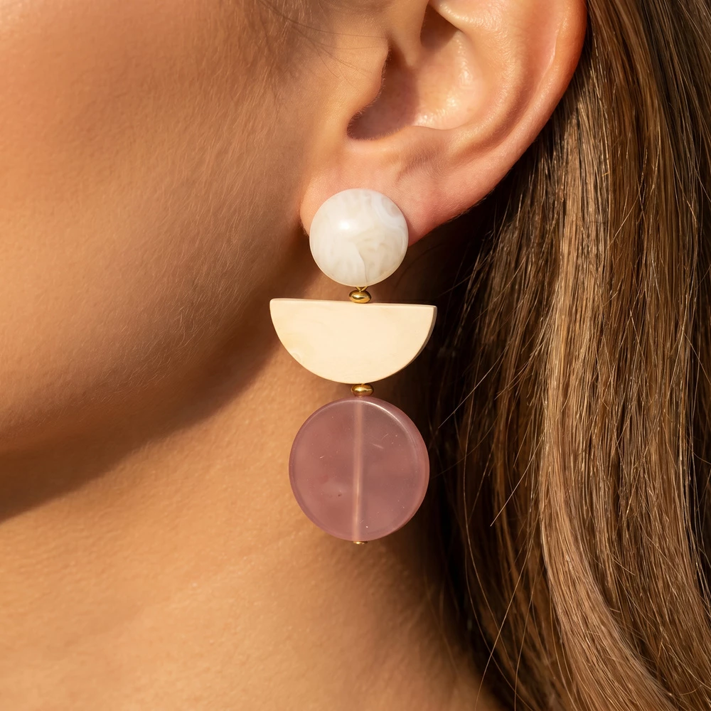 Stacked Geometric Disc Drop Earrings