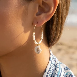Shell Charm Beaded Hoop Earrings
