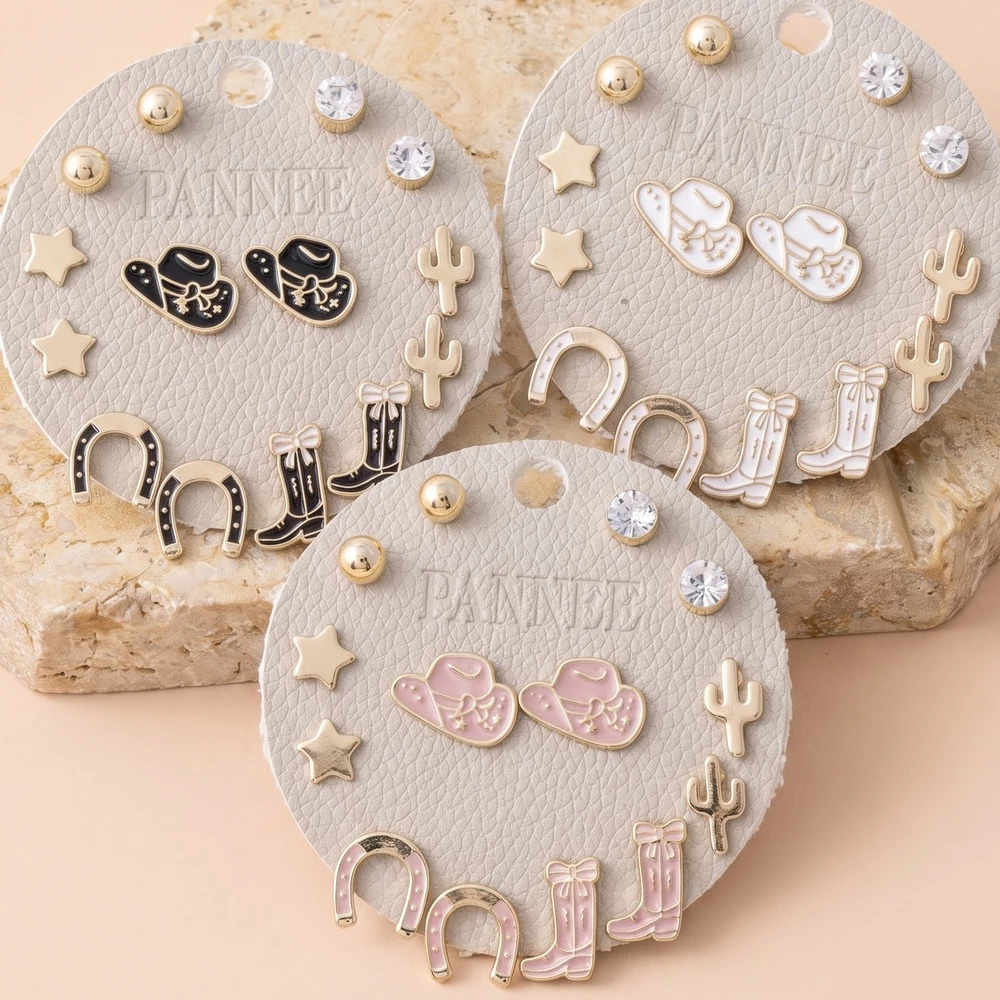 Cowboy Hat Western Stud Earrings Set