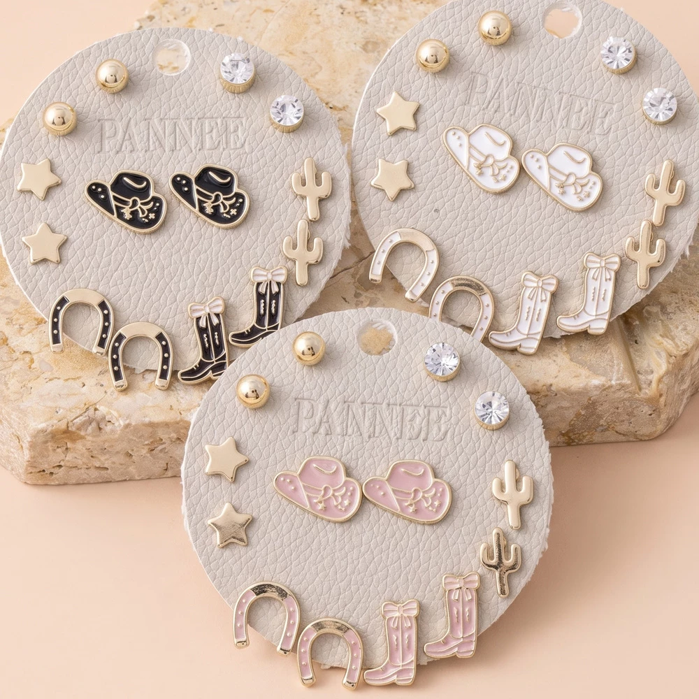 Cowboy Hat Western Stud Earrings Set