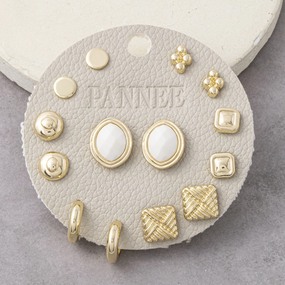 Bezel Framed Oval Stone Stud Earrings Set