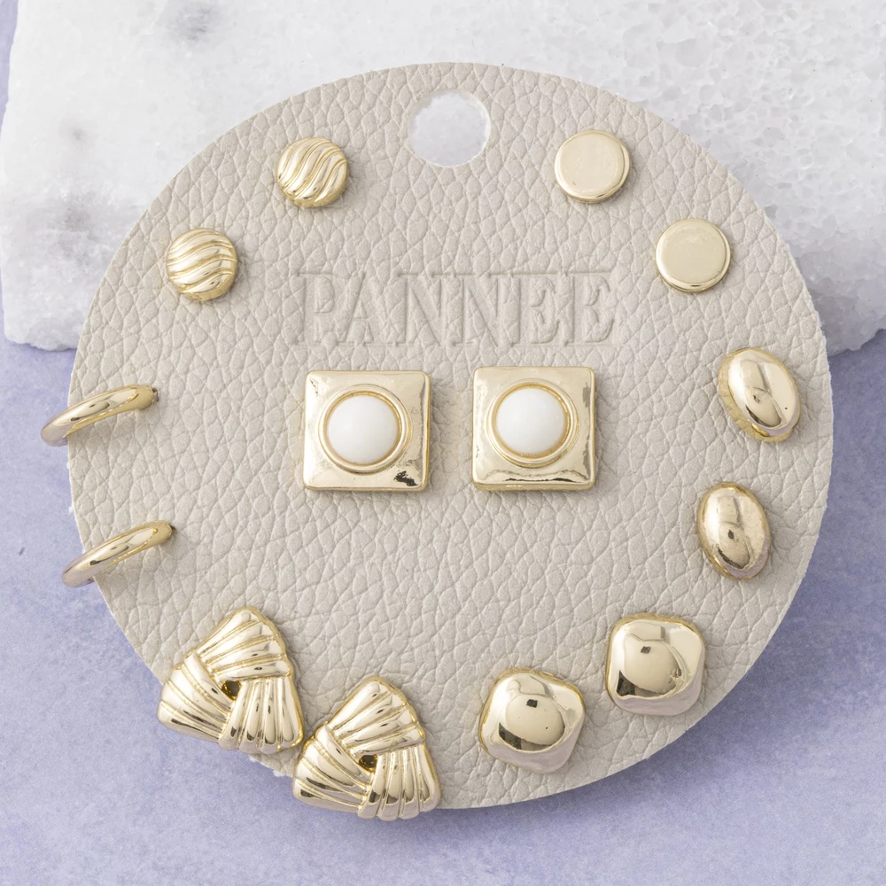 Square Pearl Dome Stud Earrings Set