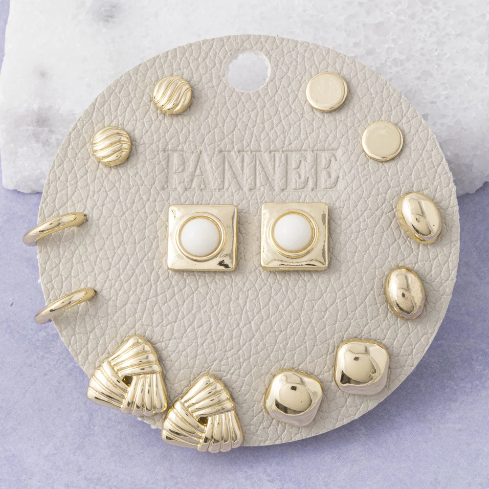 Square Pearl Dome Stud Earrings Set