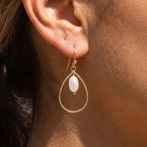 Pearl Teardrop Hoop Drop Earrings