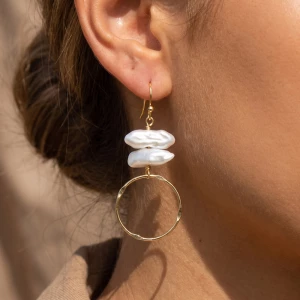 Stacked Keshi Pearl And Hammered Ring Earrings